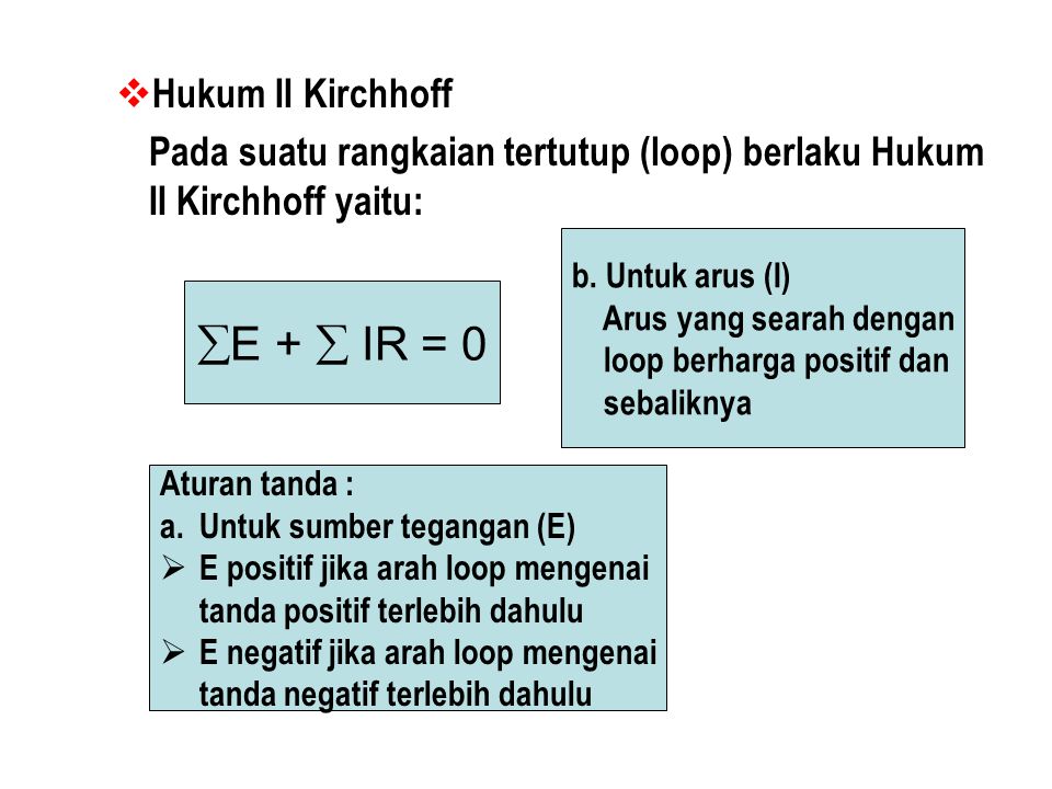 E +  IR = 0 Hukum II Kirchhoff