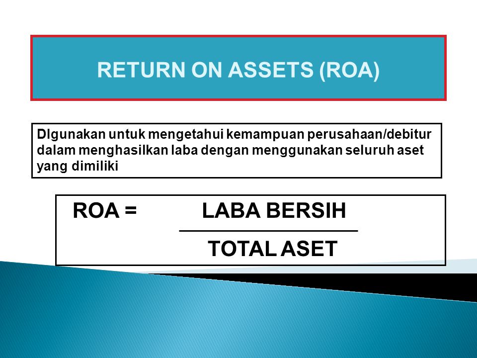 RETURN ON ASSETS (ROA) ROA = LABA BERSIH TOTAL ASET