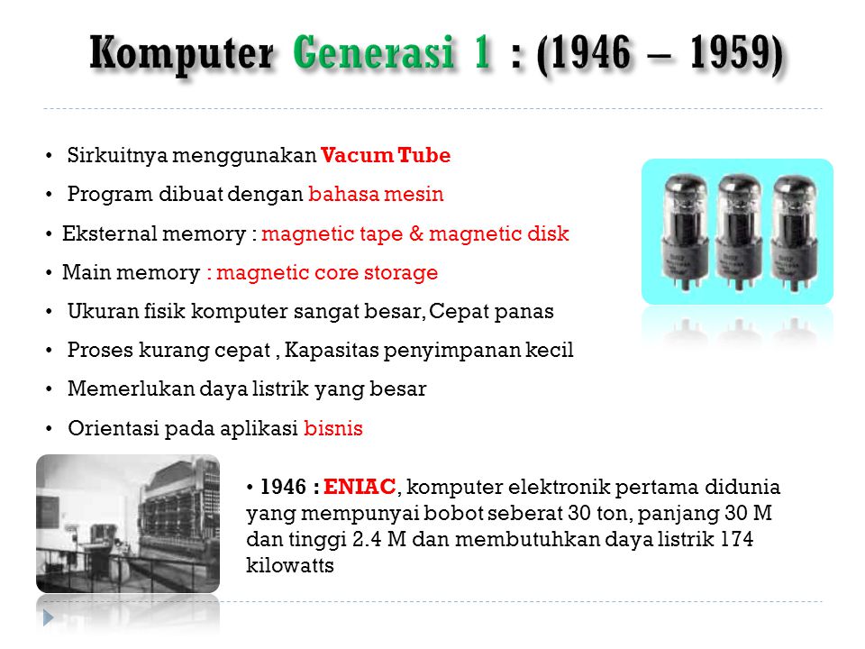 Komputer Generasi 1 : (1946 – 1959)