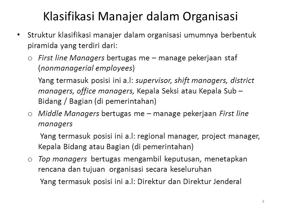 Klasifikasi Manajer dalam Organisasi