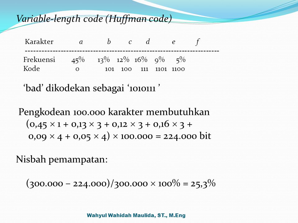 Variable-length code (Huffman code)