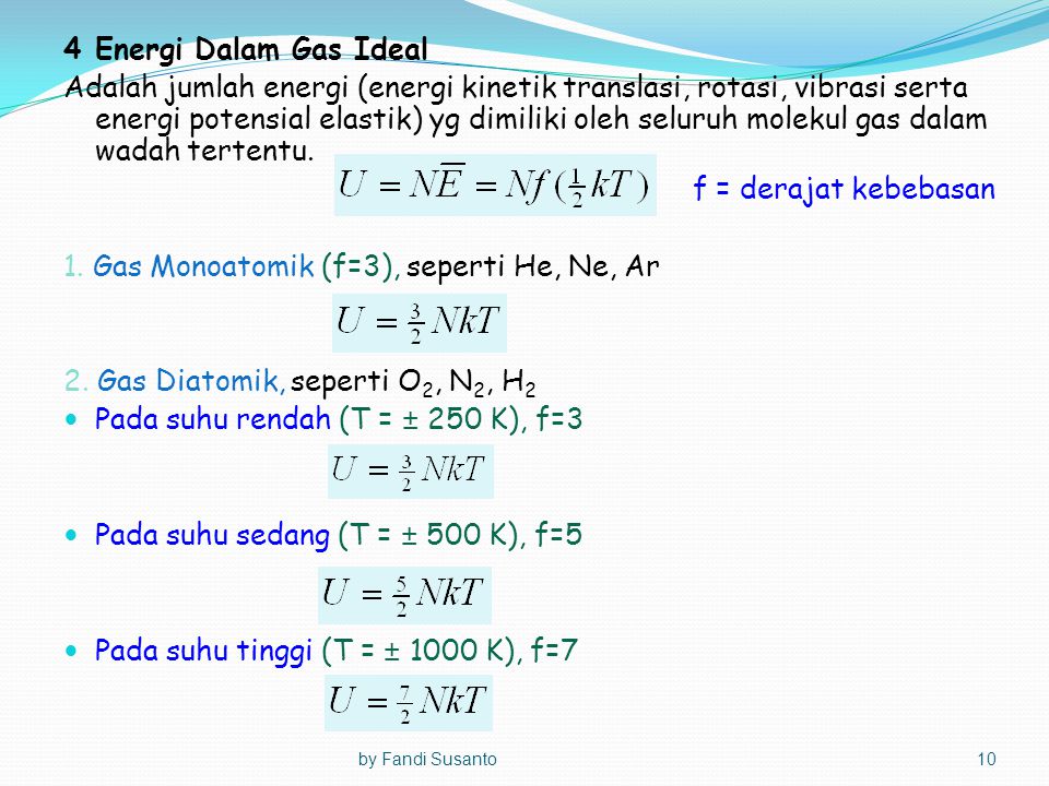 1. Gas Monoatomik (f=3), seperti He, Ne, Ar