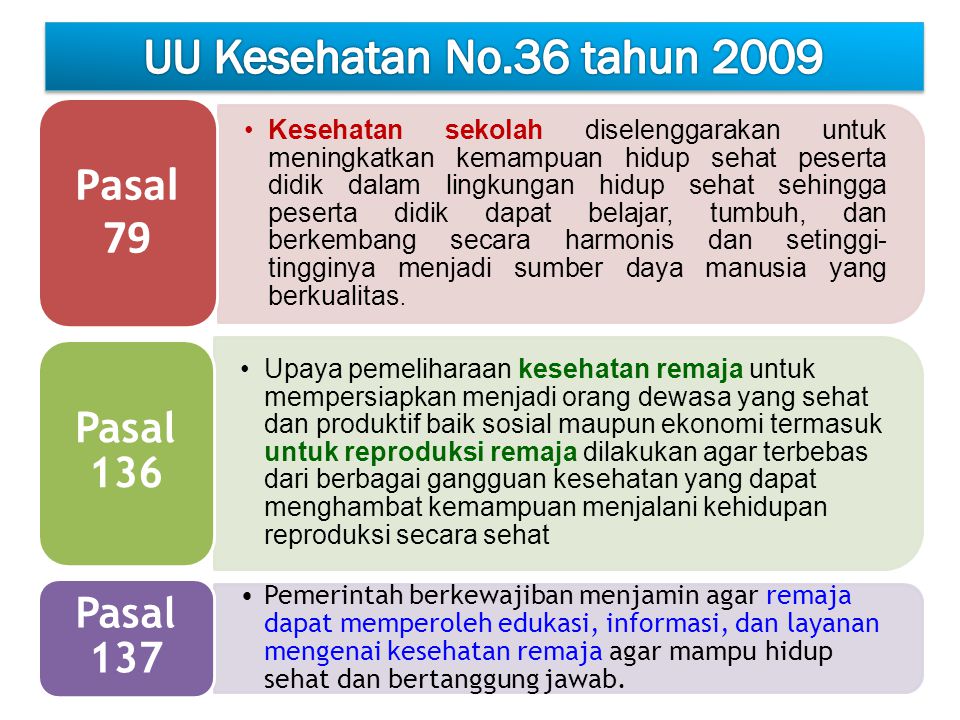 UU Kesehatan No.36 tahun 2009 Pasal 79 Pasal 136 Pasal 137