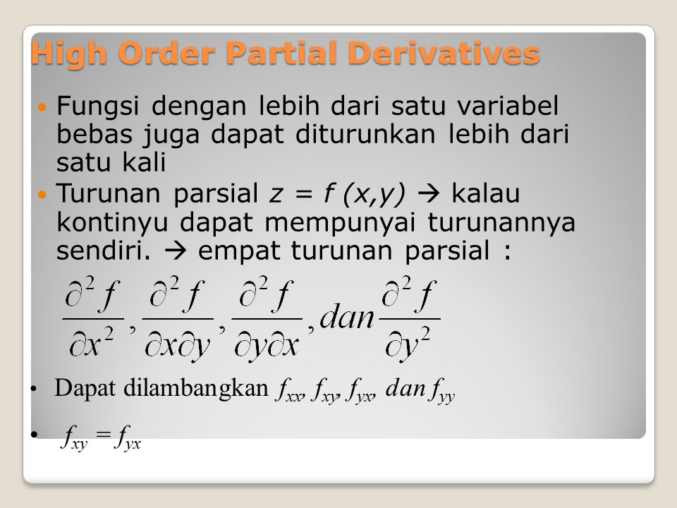 High Order Partial Derivatives