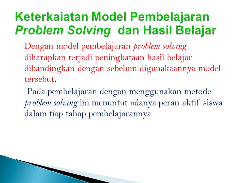 Keterkaiatan Model Pembelajaran Problem Solving dan Hasil Belajar