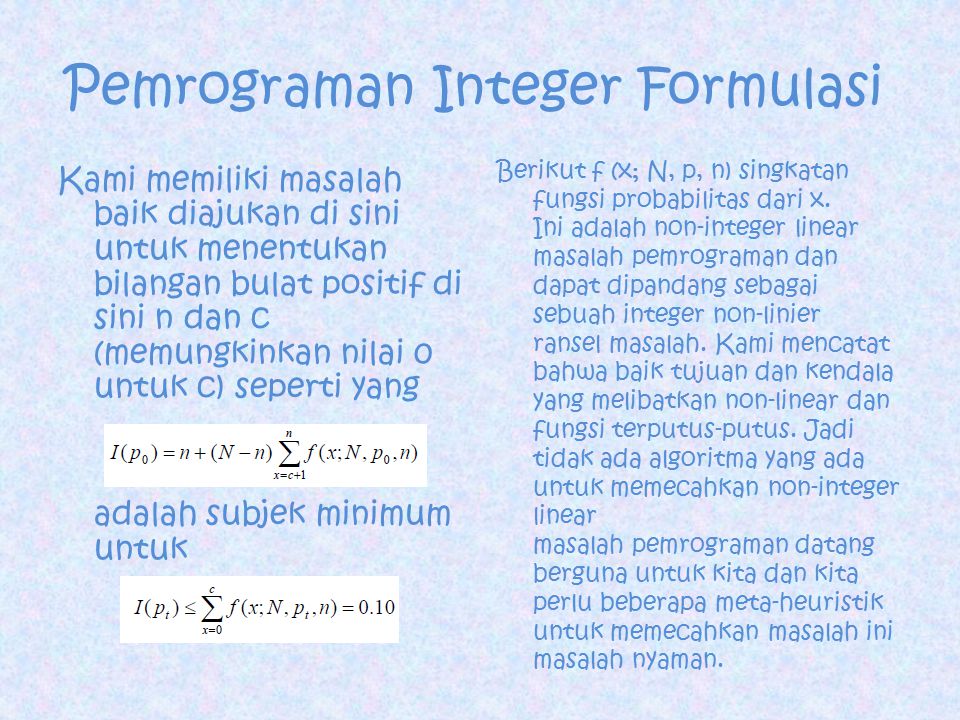 Pemrograman Integer Formulasi