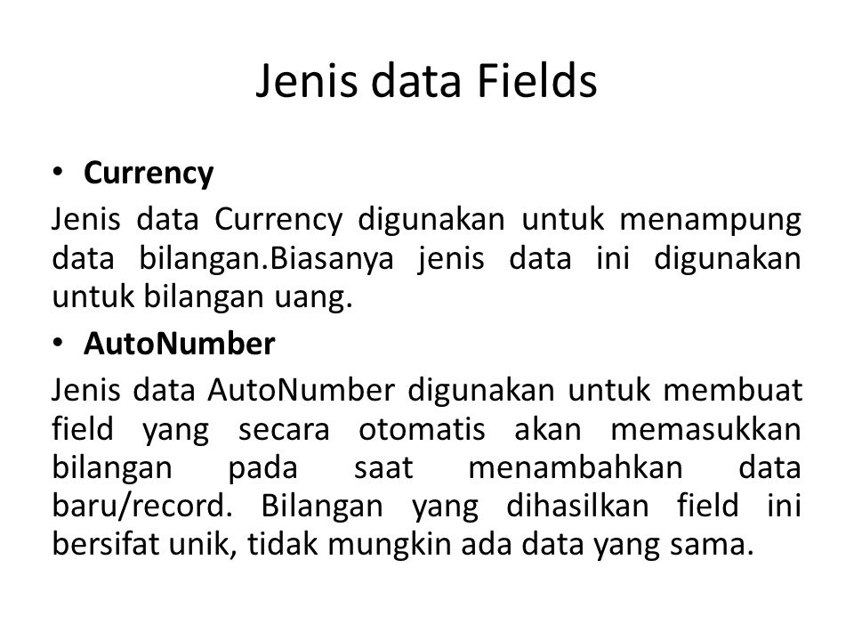 Jenis data Fields Currency