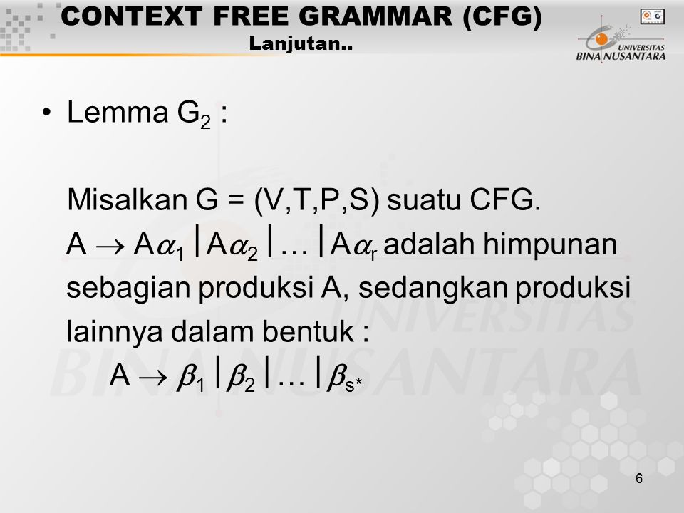 CONTEXT FREE GRAMMAR (CFG) Lanjutan..