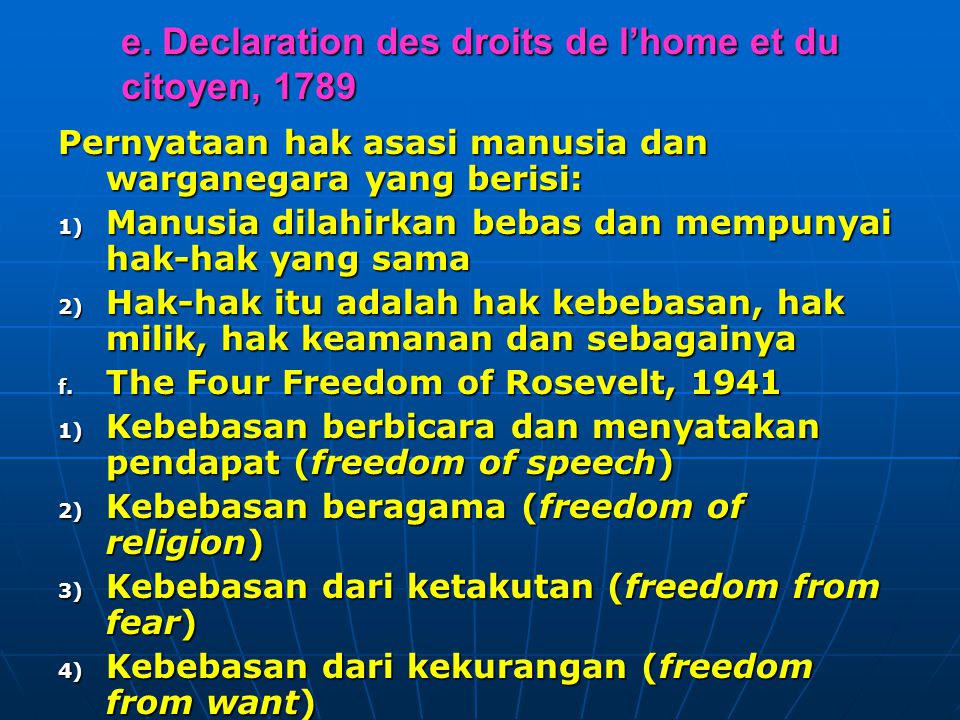 e. Declaration des droits de l’home et du citoyen, 1789