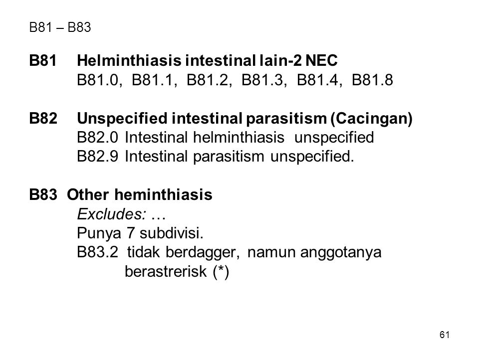 Helminthiasis icd 10, Tricocefaloză Helminth worm burden