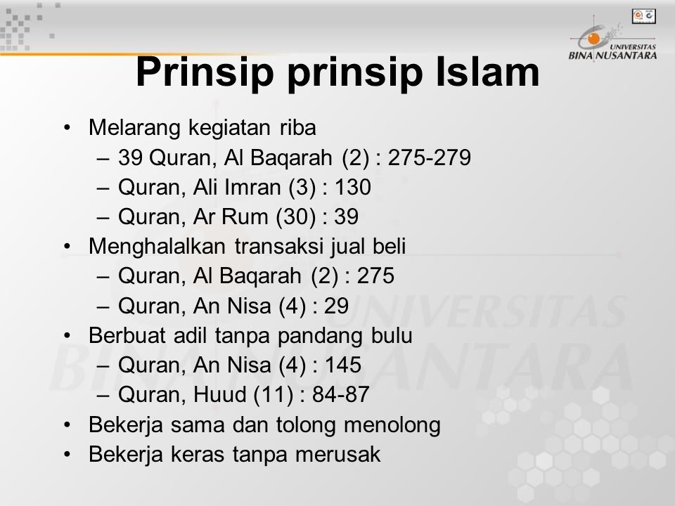 Prinsip prinsip Islam Melarang kegiatan riba