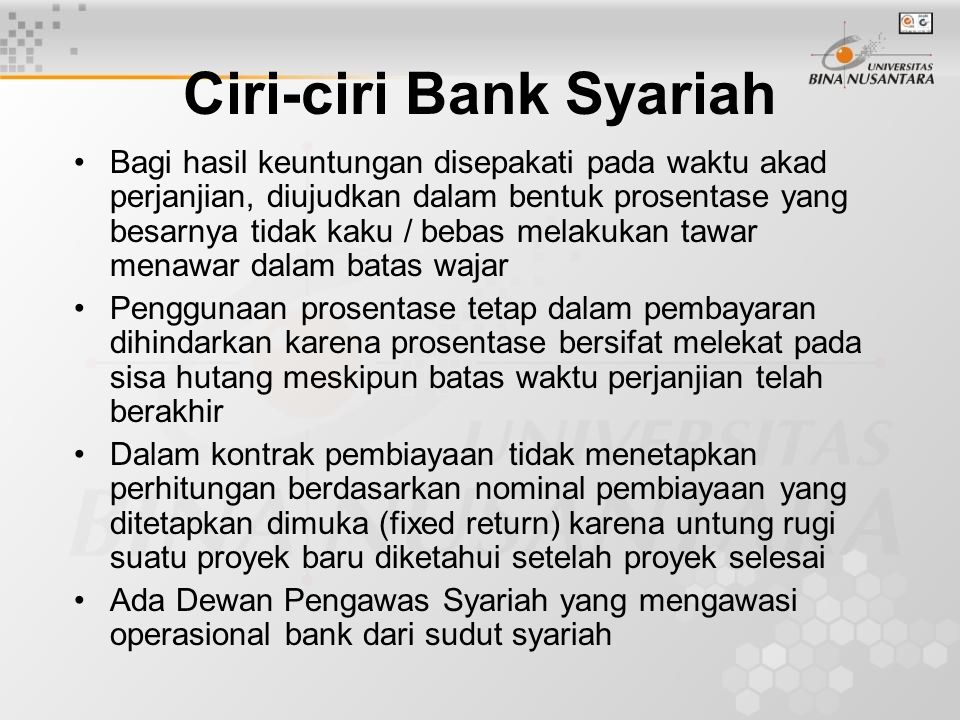 Ciri-ciri Bank Syariah