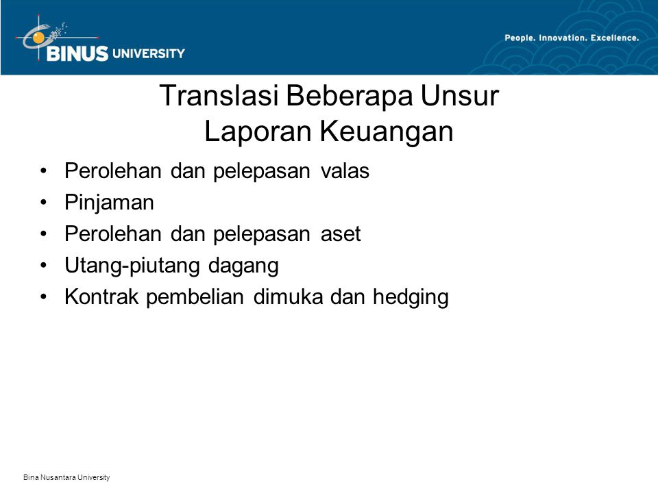 Translasi Beberapa Unsur Laporan Keuangan