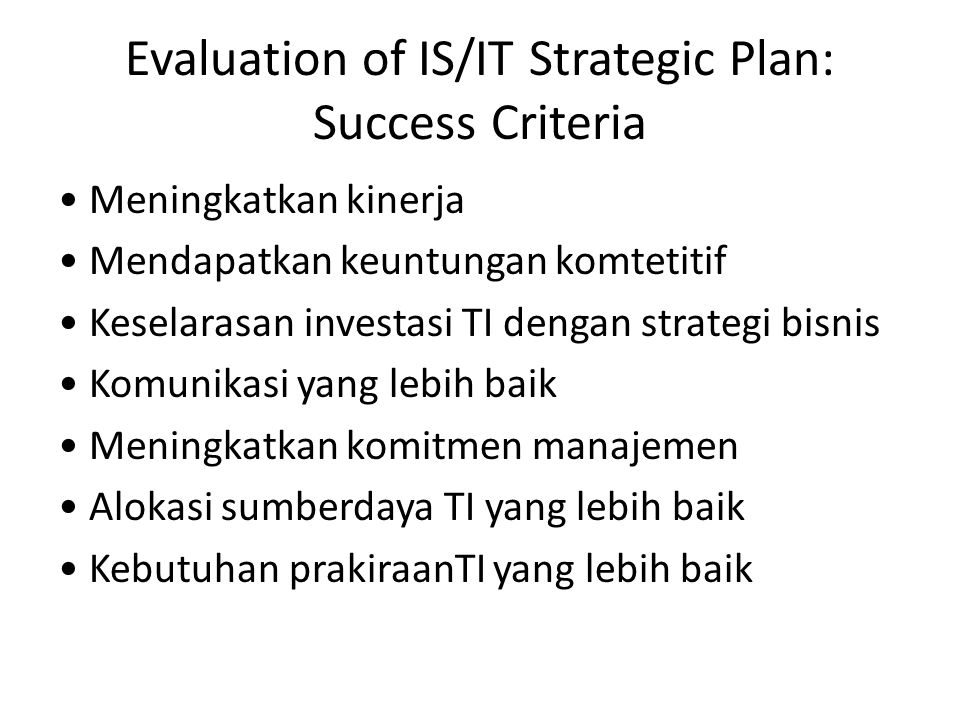 Evaluation of IS/IT Strategic Plan: Success Criteria