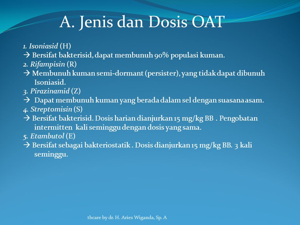 A. Jenis dan Dosis OAT 1. Isoniasid (H)