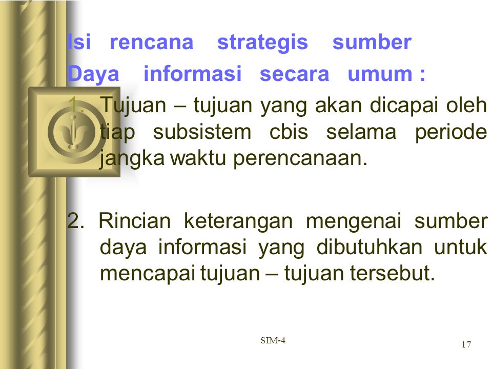 Isi rencana strategis sumber Daya informasi secara umum :