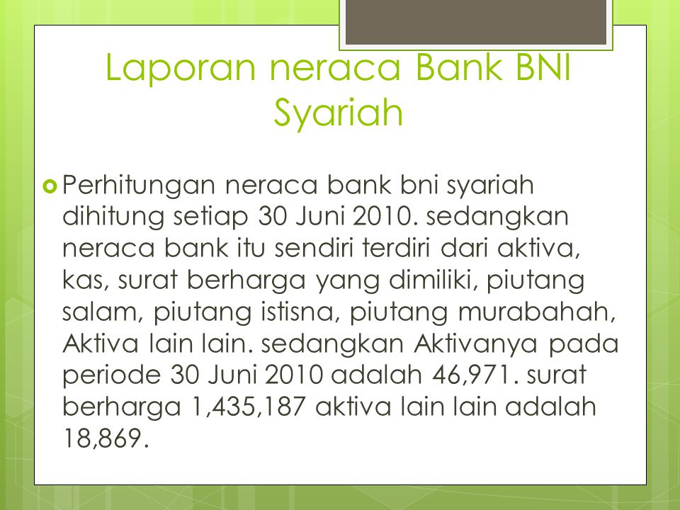 Laporan neraca Bank BNI Syariah