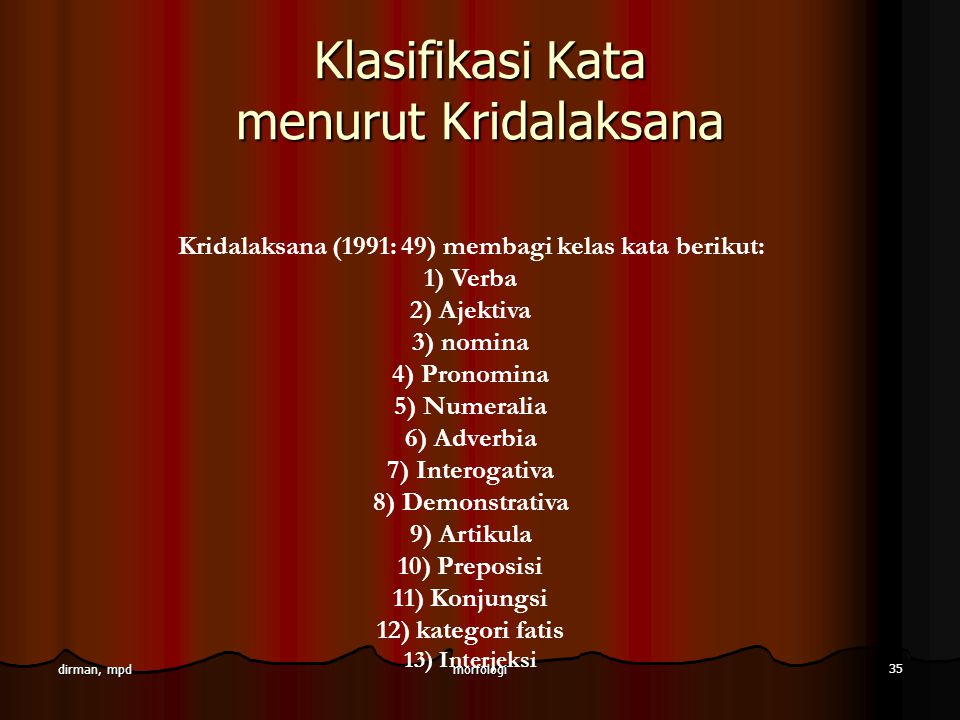 Klasifikasi Kata menurut Kridalaksana