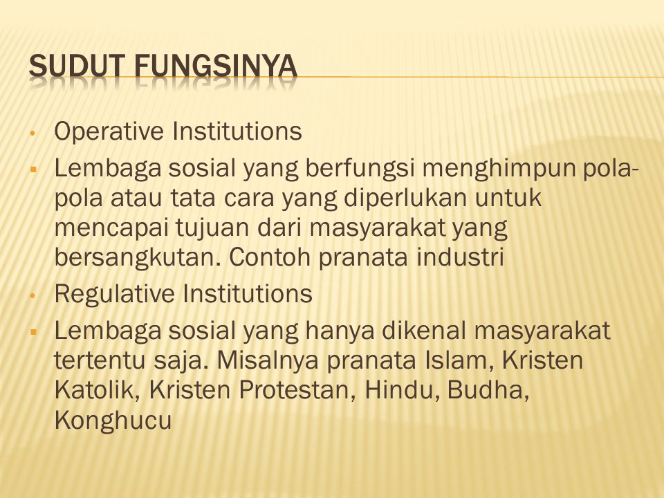 SUDUT FUNGSINYA Operative Institutions