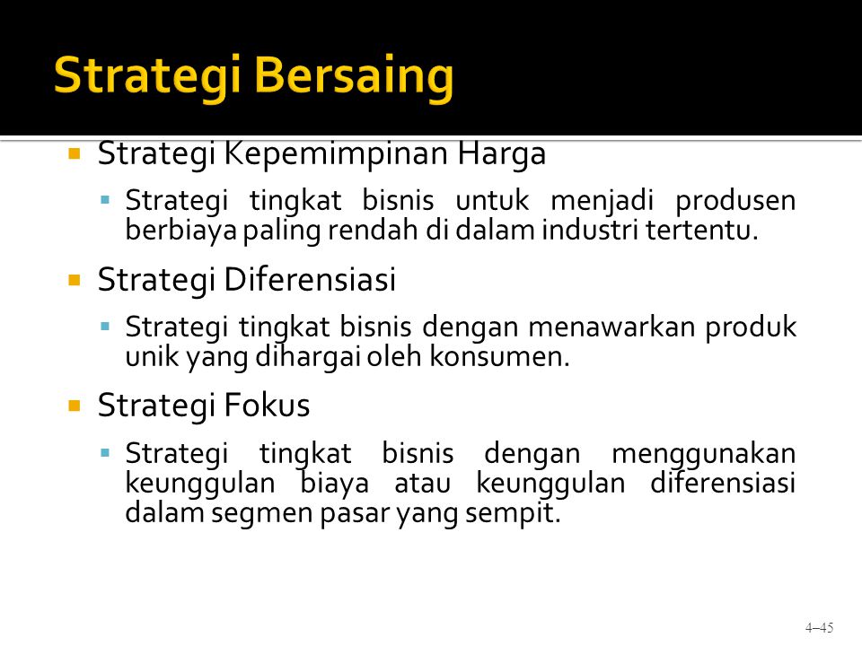 Strategi Bersaing Strategi Kepemimpinan Harga Strategi Diferensiasi