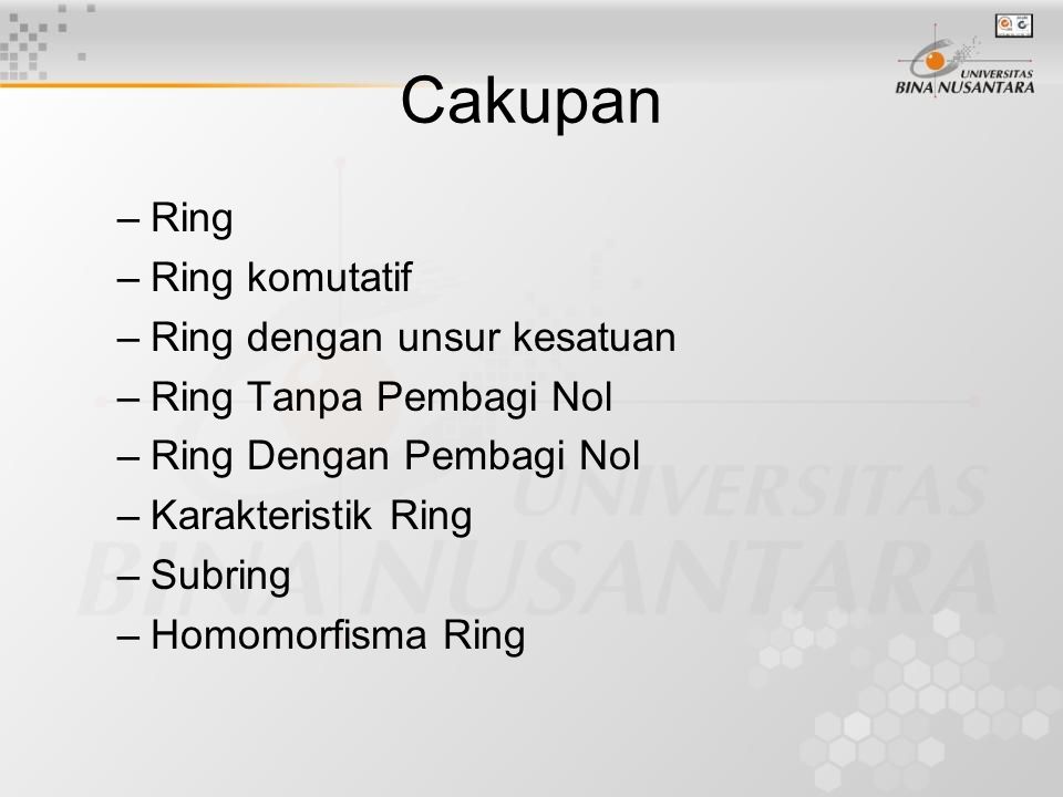 Cakupan Ring Ring komutatif Ring dengan unsur kesatuan