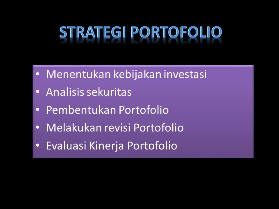 Strategi Portofolio Menentukan kebijakan investasi Analisis sekuritas