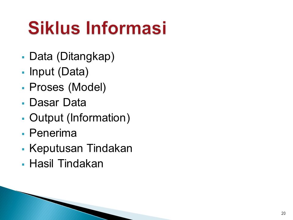 Siklus Informasi Data (Ditangkap) Input (Data) Proses (Model)