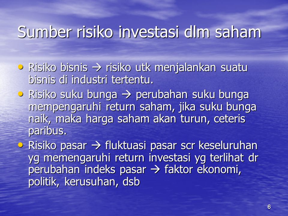 Sumber risiko investasi dlm saham