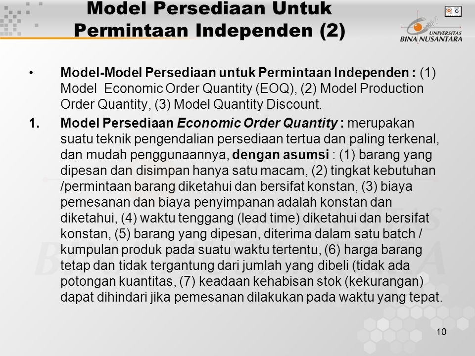Model Persediaan Untuk Permintaan Independen (2)