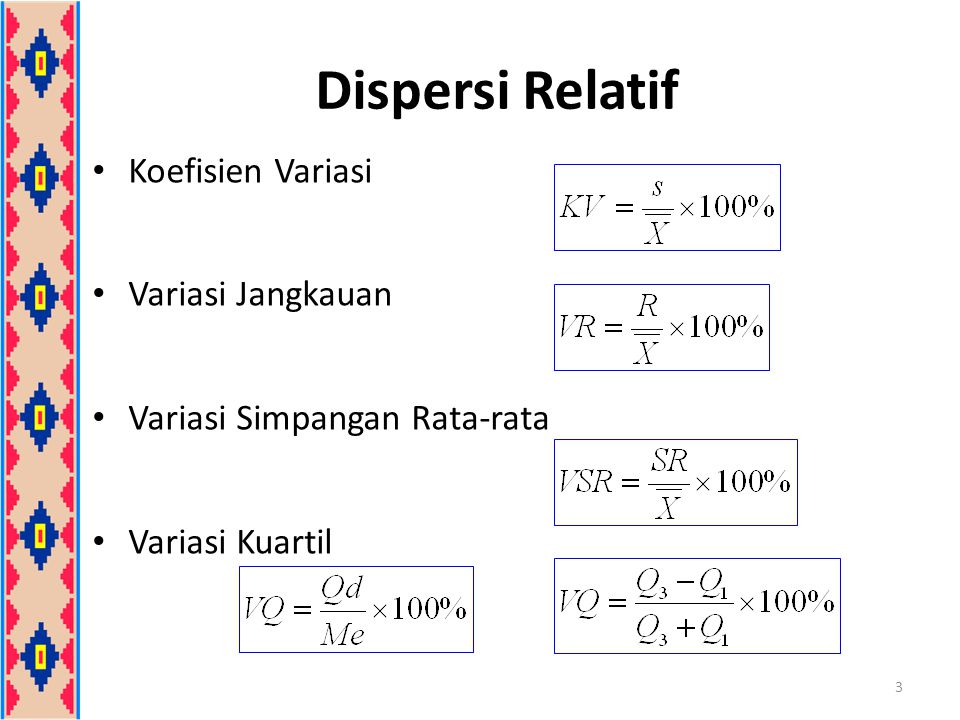 Dispersi Relatif Koefisien Variasi Variasi Jangkauan