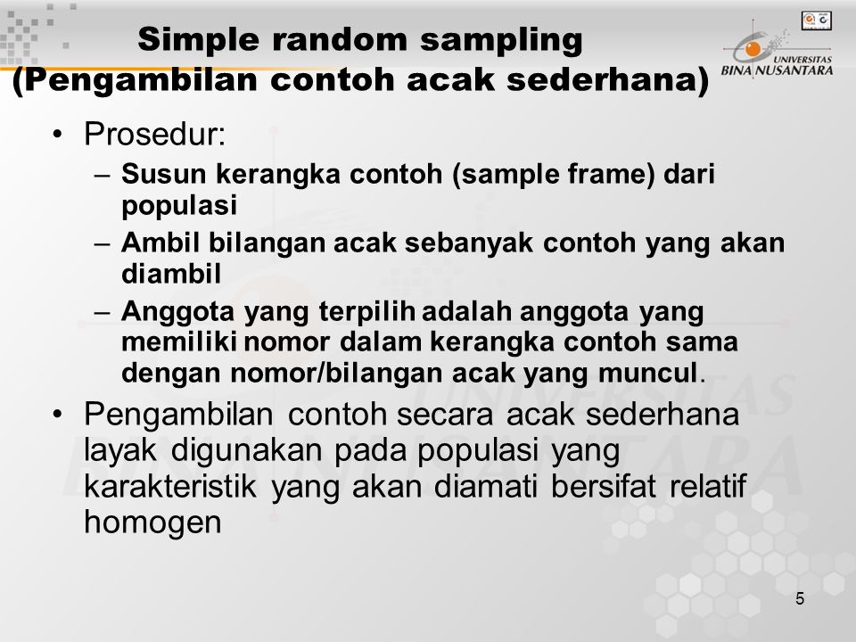 Simple random sampling (Pengambilan contoh acak sederhana)