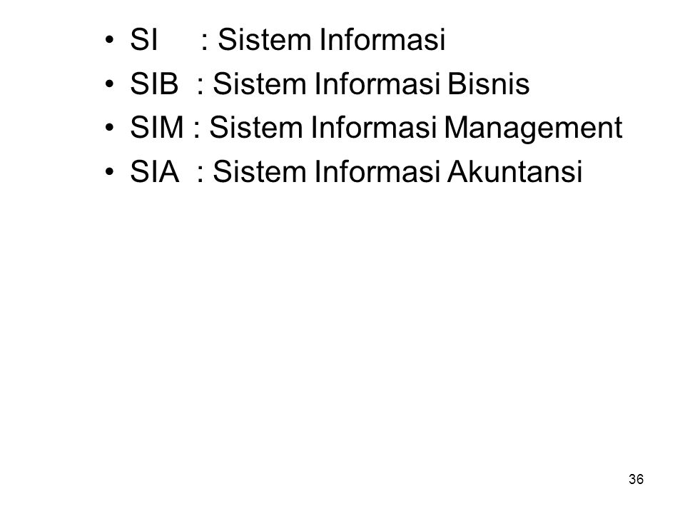 SI : Sistem Informasi SIB : Sistem Informasi Bisnis.