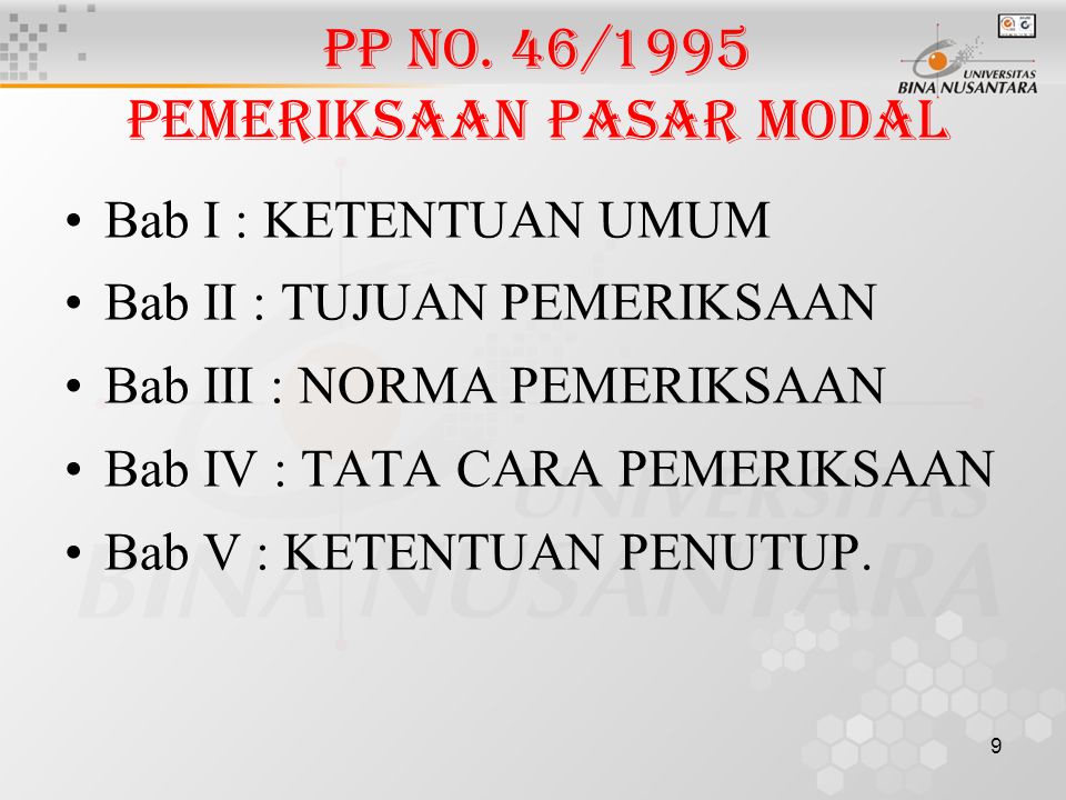 PP NO. 46/1995 Pemeriksaan Pasar Modal
