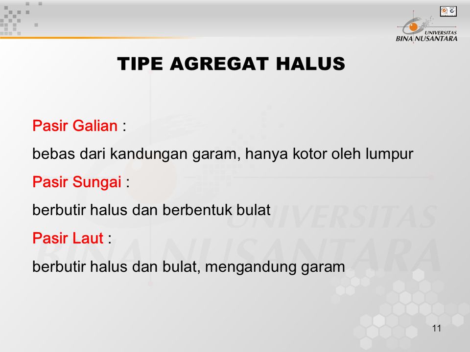TIPE AGREGAT HALUS Pasir Galian :