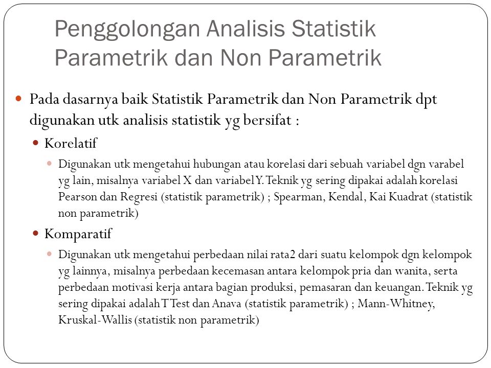 Penggolongan Analisis Statistik Parametrik dan Non Parametrik