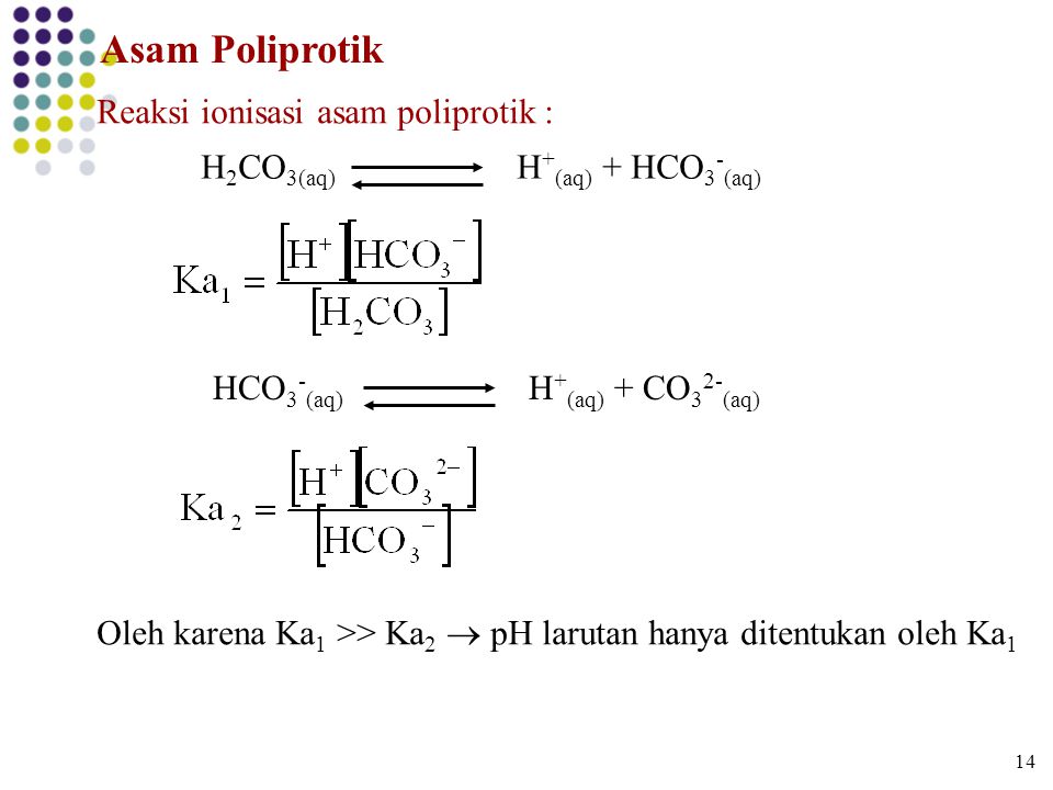 Asam Poliprotik Reaksi ionisasi asam poliprotik :