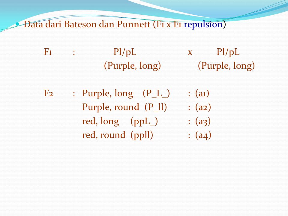 Data dari Bateson dan Punnett (F1 x F1 repulsion)