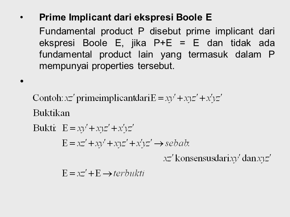 Prime Implicant dari ekspresi Boole E