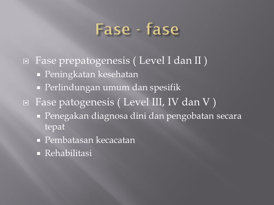 Fase - fase Fase prepatogenesis ( Level I dan II )