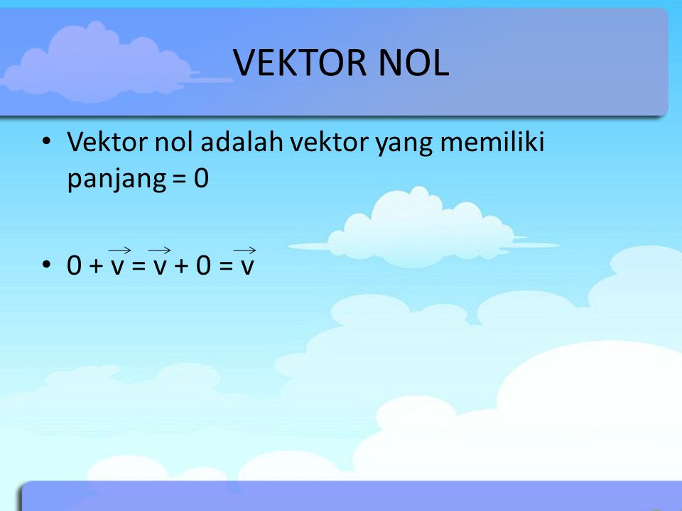 VEKTOR NOL Vektor nol adalah vektor yang memiliki panjang = 0