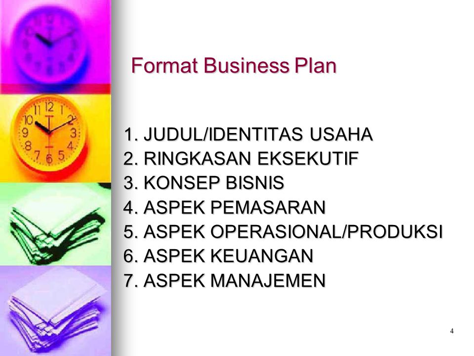 Format Business Plan 1. JUDUL/IDENTITAS USAHA 2. RINGKASAN EKSEKUTIF