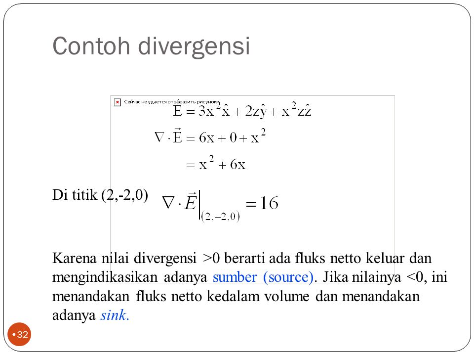 Contoh divergensi Di titik (2,-2,0)