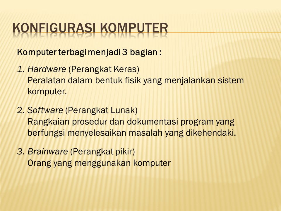 Konfigurasi Komputer Komputer terbagi menjadi 3 bagian :