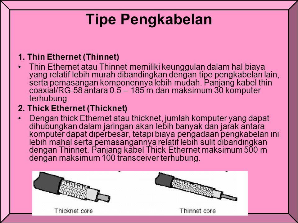 Tipe Pengkabelan 1. Thin Ethernet (Thinnet)