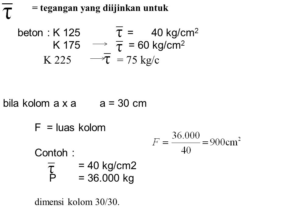 K 225 = 75 kg/c beton : K 125 = 40 kg/cm2 K 175 = 60 kg/cm2
