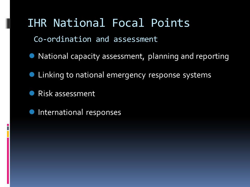 IHR National Focal Points Co-ordination and assessment
