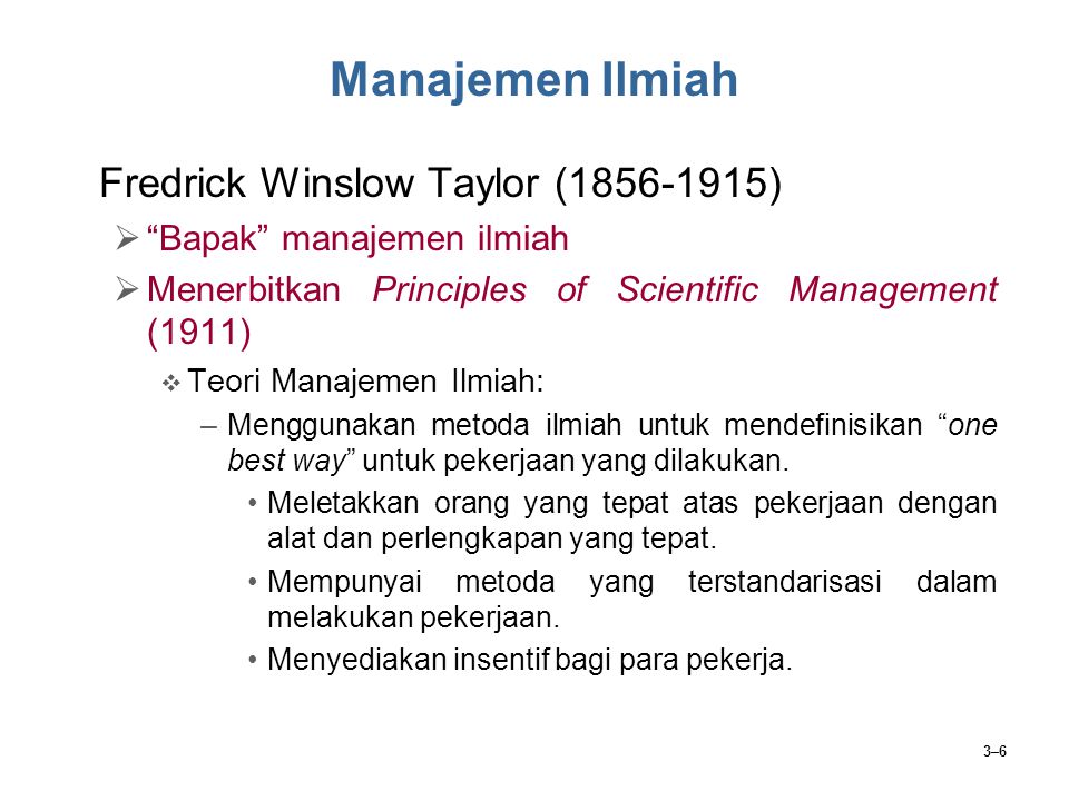 Manajemen Ilmiah Fredrick Winslow Taylor ( )