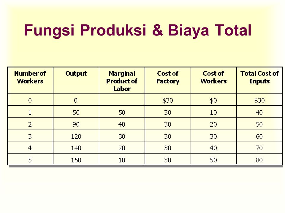 Fungsi Produksi & Biaya Total