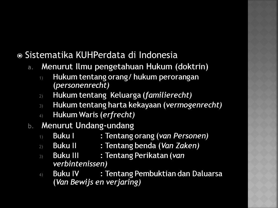 Sistematika KUHPerdata di Indonesia