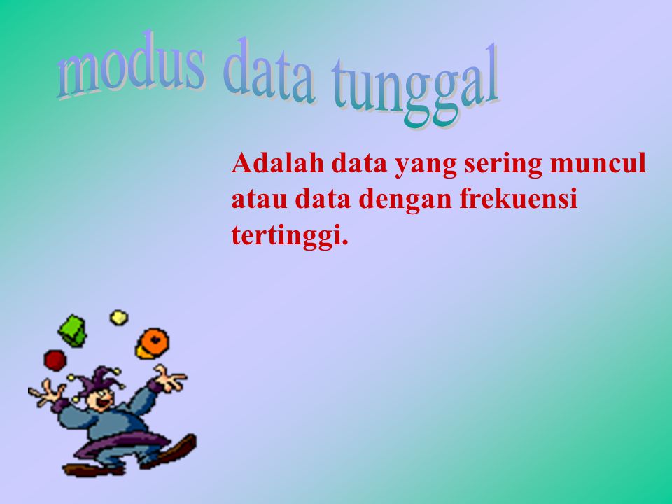 modus data tunggal Adalah data yang sering muncul atau data dengan frekuensi tertinggi.
